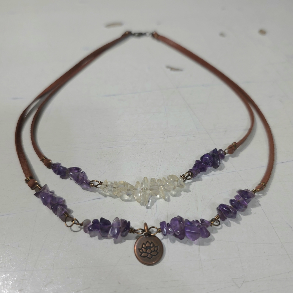 Boho Amethyst & Clear Quartz Double-Layer Necklace